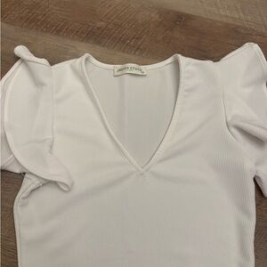 Nanis Store White Flutter Sleeve Blouse Body Suit